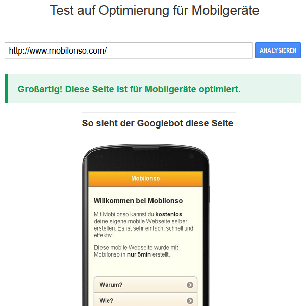 Resultat Optimierung für Mobilgeräte